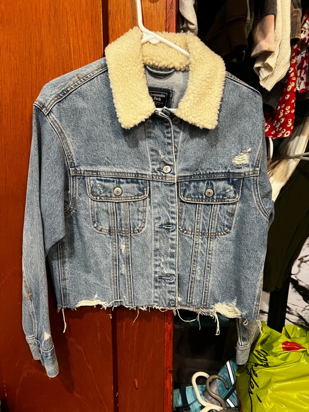 Abercrombie & Fitch Light Blue Denim Jacket with Cream Sherpa Collar